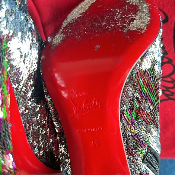Christian Louboutin Moulamax 100 Silver Sequin Bootie Size 41 - Picture 12 of 15